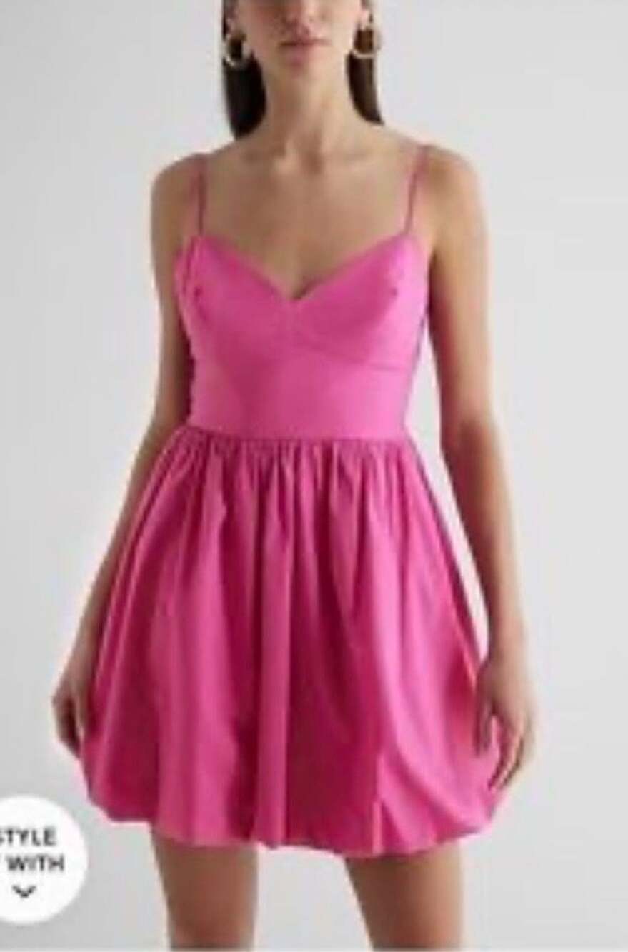 NWT Express Fuchsia Bubble Hem Mini Dress Spaghetti Strap V-Neck Size S